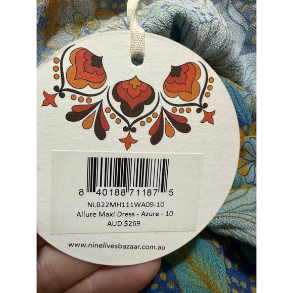 Nine Lives Bazaar Allure Maxi Wrap Dress Size 10 Blue Floral Boho Long Sleeve - Picture 16 of 16